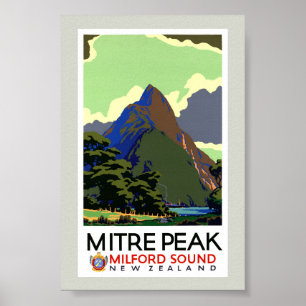 Póster Cartel de viaje antiguo restaurado de Nueva Zeland