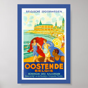 Póster Cartel de viaje antiguo restaurado de Ostende Bélg