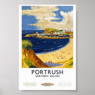 Póster Cartel de viaje antiguo restaurado de Portrush Irl