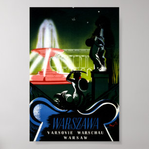 Póster Cartel de viaje antiguo restaurado de Varsovia Pol