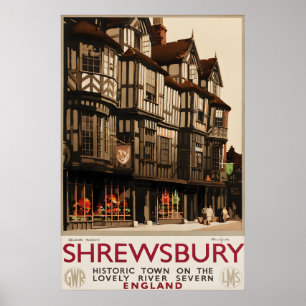 Póster Cartel de viaje antiguo Shrewsbury Inglaterra Tudo