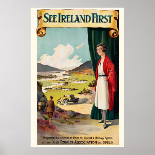 Póster Cartel de viaje antiguo Ver Irlanda Primero