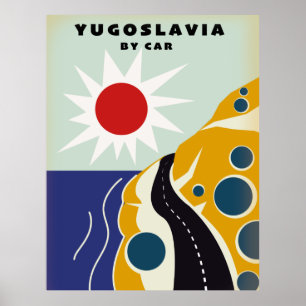 Póster Cartel de viaje antiguo Yugoslavia en coche
