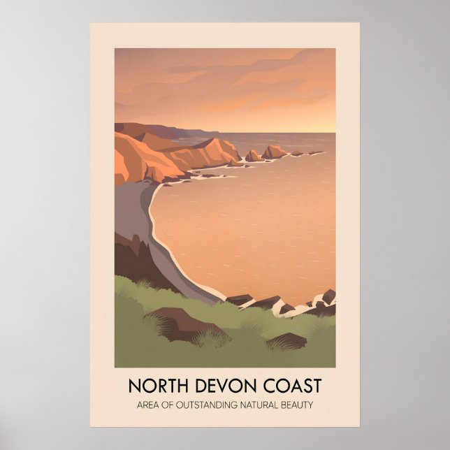 Póster Cartel de viaje AONB Costa de North Devon (Frente)