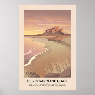 Póster Cartel de viaje AONB Costa de Northumberland