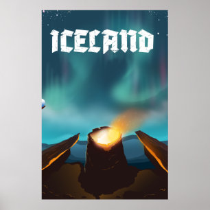 Póster Cartel de viaje aurora boreal Islandia