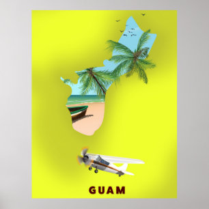 Póster Cartel de viaje con mapa ilustrado de Guam