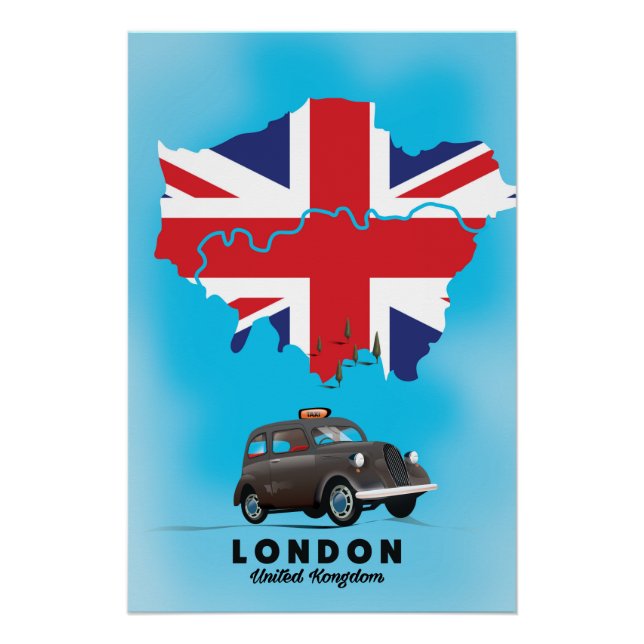 Póster Cartel de viaje con mapa ilustrado de Londres (Anverso)
