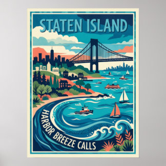 Póster Cartel de viaje costero de Staten Island
