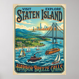 Póster Cartel de viaje costero de Staten Island