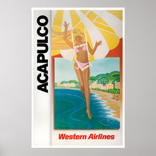 Póster Cartel de viaje de Acapulco Art Western Airlines M