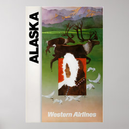 Póster Cartel de viaje de Alaska Western Airlines Alaska