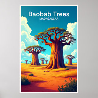 Póster Cartel de viaje de árboles Baobab Madagascar