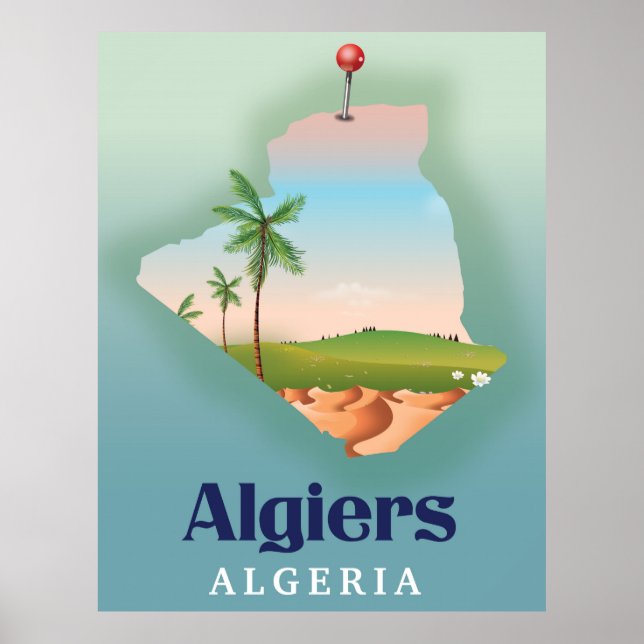 Póster Cartel de viaje de Argel mapa argelino (Frente)