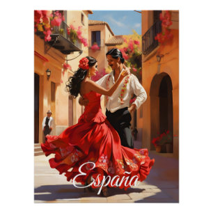 Póster Cartel de viaje de bailarines de flamenco de Españ