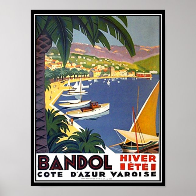 Póster Cartel de viaje de Bandol Cote D'azur France (Frente)
