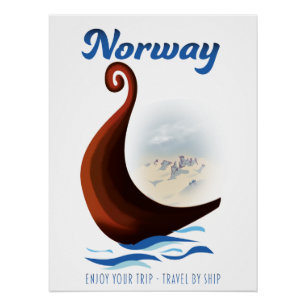 Póster Cartel de viaje de barco largo de Noruega