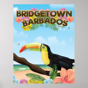 Póster Cartel de viaje de Bridgetown Barbados Toucan