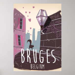 Póster Cartel de viaje de Brujas, personalizado belga