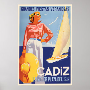 Póster Cartel de viaje de Cádiz España Vintage Pared de A