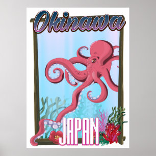 Póster Cartel de viaje de calamar de Okinawa Japón