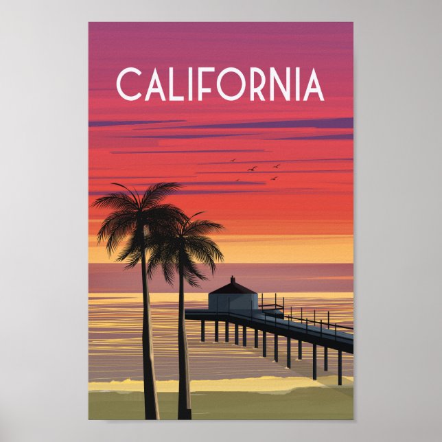 Póster Cartel de viaje de California palmeras de playa (Frente)