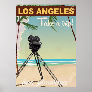 Póster Cartel de viaje de cámara vintage de Los Ángeles p