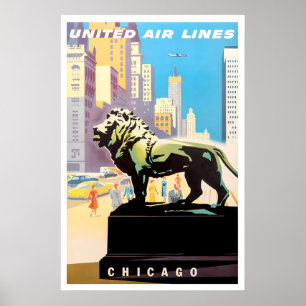 Póster Cartel de viaje de Chicago Art United Airlines Tur