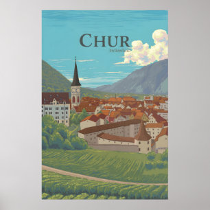 Póster Cartel de viaje de Chur Suiza