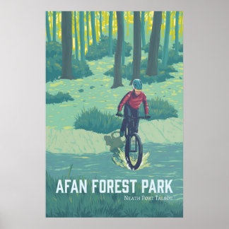 Póster Cartel de viaje de ciclismo de montaña en Afan For