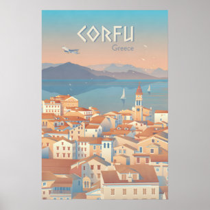 Póster Cartel de viaje de Corfú Grecia
