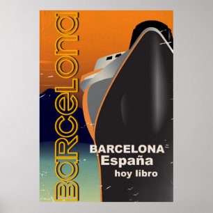 Póster Cartel de viaje de crucero vintage de Barcelona
