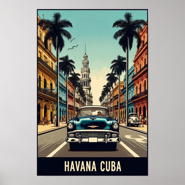 Póster Cartel de viaje de Cuba con coches clásicos (Frente)