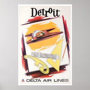 Póster Cartel de viaje de Detroit Art Delta Airlines Mich