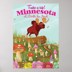 Póster Cartel de viaje de dibujos animados de Minnesota