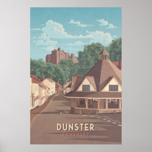 Póster Cartel de viaje de Dunster Somerset - El mercado d