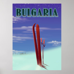 Póster cartel de viaje de esquí a Bulgaria