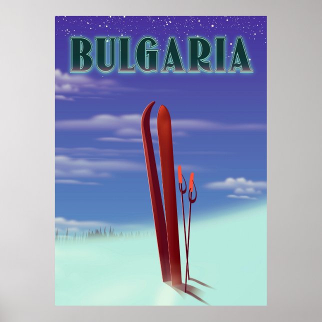 Póster cartel de viaje de esquí a Bulgaria (Frente)