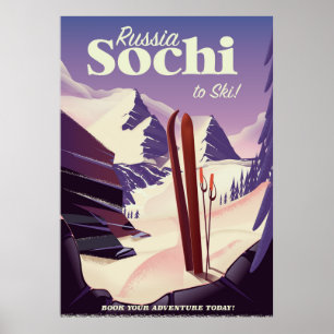 Póster Cartel de viaje de esquí a Sochi Rusia