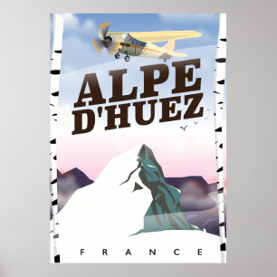 Póster Cartel de viaje de esquí Alpe d'Huez, Francia