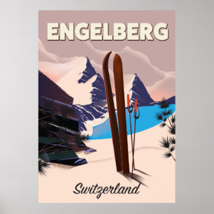 Póster Cartel de viaje de esquí de Engelberg Suiza