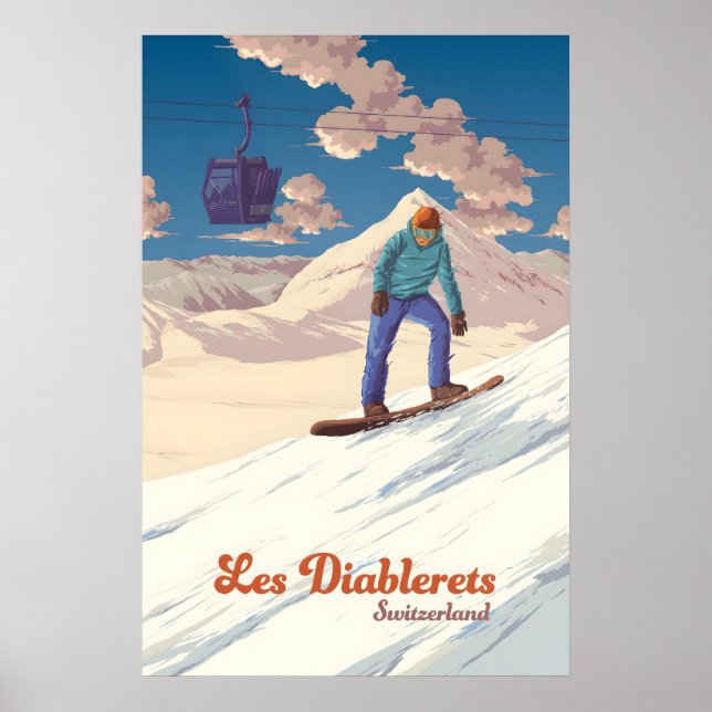 Póster Cartel de viaje de esquí de Les Diablerets (Frente)