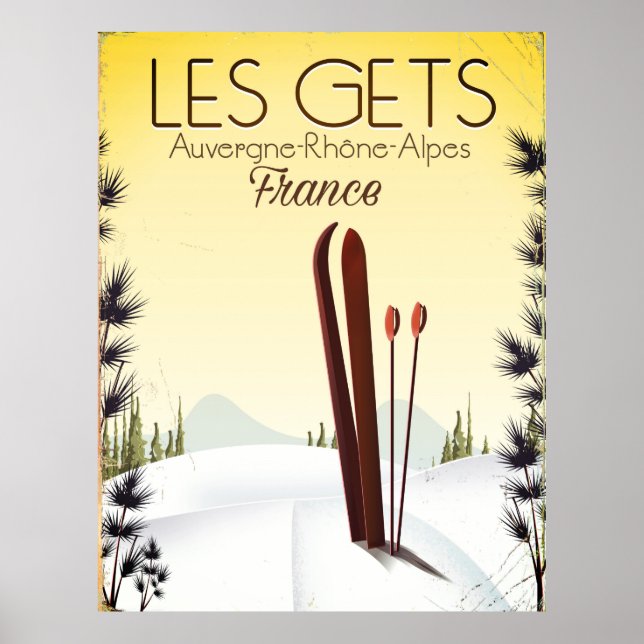Póster Cartel de viaje de esquí de Les Gets Francia (Frente)