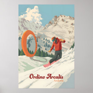 Póster Cartel de viaje de esquí de Ordino Arcalis Andorra