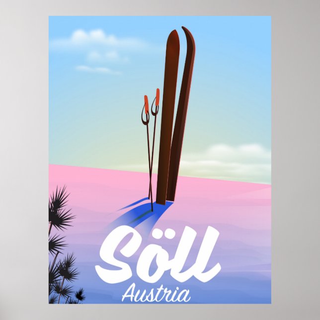 Póster Cartel de viaje de esquí de Söll, Austria (Frente)