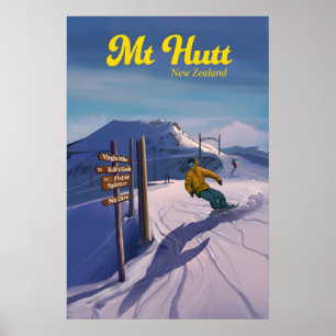 Póster Cartel de viaje de esquí en Mt Hutt Nueva Zelanda