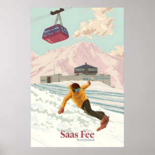Póster Cartel de viaje de esquí en Saas Fee Suiza