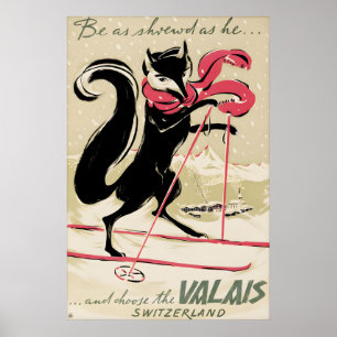 Póster Cartel de viaje de esquí vintage Valais Suiza suiz