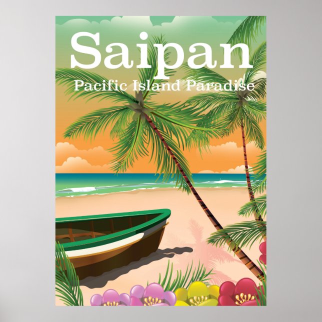 Póster Cartel de viaje de estilo vintage de Saipan (Frente)