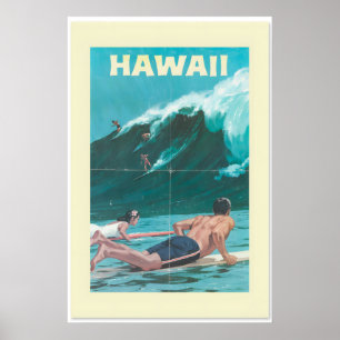 Póster Cartel de viaje de estilo vintage de surf en Hawái